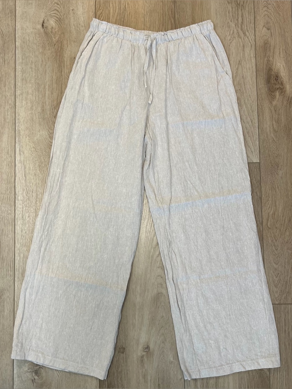 Light Beige Wide Leg Linen Pants